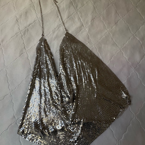 Tops - Silver Chainmail Halter Top